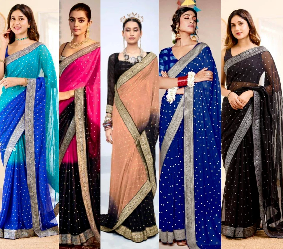 FAST & FREE 1 minute ready to wear Georgette saree indian bollywood designer readymade sari