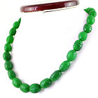 Green Emerald Oval Carved Beads Necklace 466.50 Cts Earth Mined Single Strand