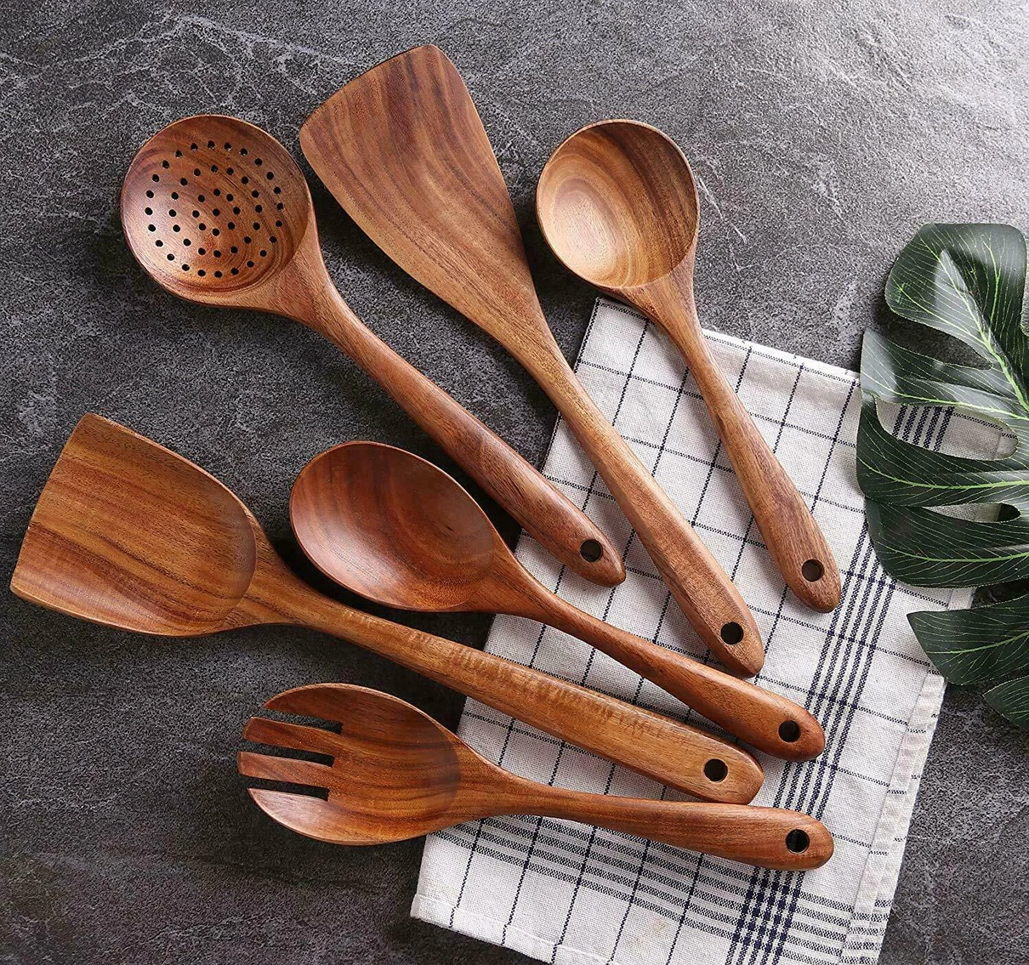 Wooden Spoon Set serving and Cooking Spoon Non Stick Spoon of 6 Spatula Kitchen