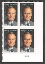 =WOW= #5393, LR PLATE BLOCK OF 4, MNH, GEORGE HW BUSH, SHOWPIECE, Free S&H