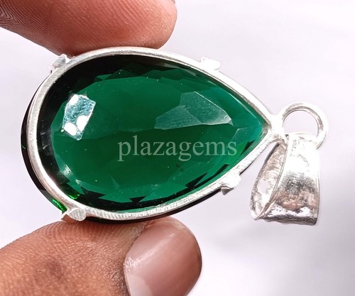 Pear Cut 60.30 Ct Natural Green Emerald 925 Sterling Pendant Gemstone 5ARZ - Picture 3 of 8