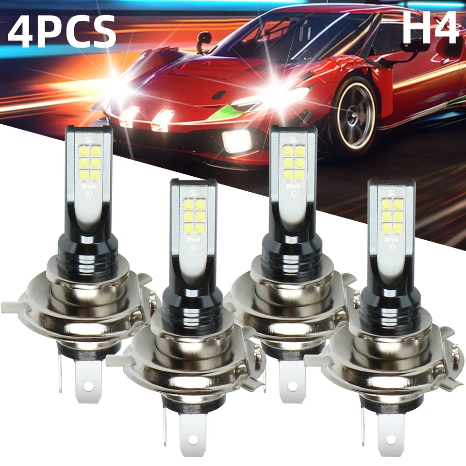 4x H7 LED Headlight Bulb Kit High Low Beam 220W 60000LM Super Bright 6000K White - Image 2 of 4