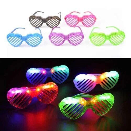 12 LED Obturador de Gafas Forma de Corazón Luces Tonos Gafas Intermitentes Rave Boda Foto 2 de 4
