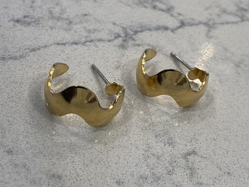 Gold Tone Swirl Hoop Earrings Small - Picture 1 of 6