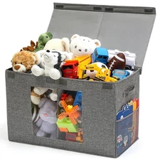 NETANY Clear Window Toy Box & Toy Chest with Lid - Large Toy Storage Organizer,