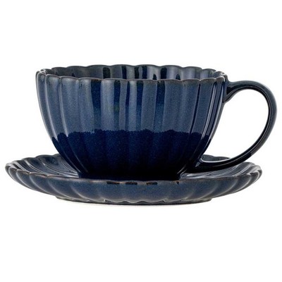 Bloomingville Tasse mit Untertasse LATINA Dunkelblau Keramik 220 ml