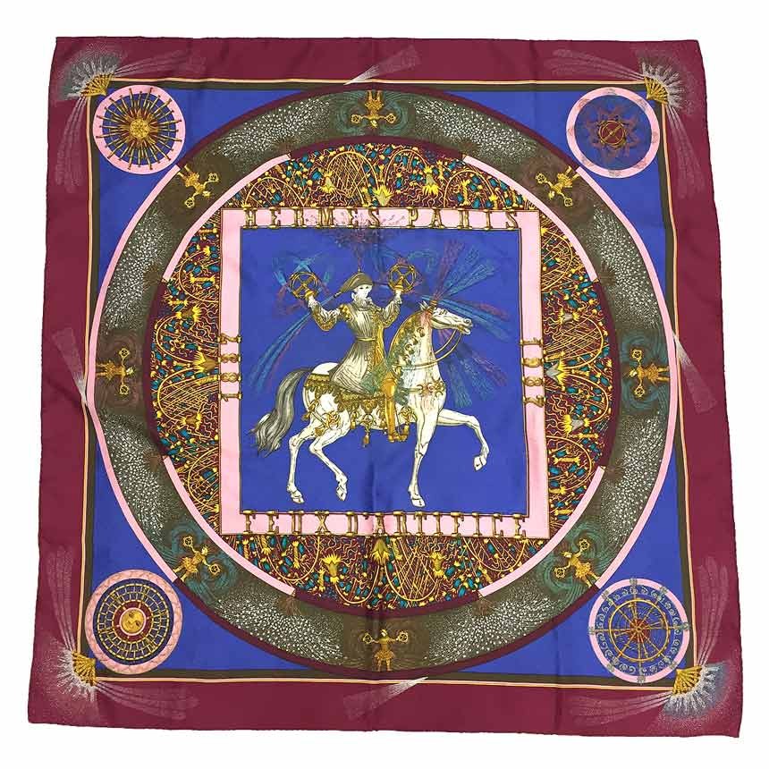 Hermes Carre 90 Scarf Feux D'Artificial Fireworks Bordeaux Blue 150th Anniversary Silk