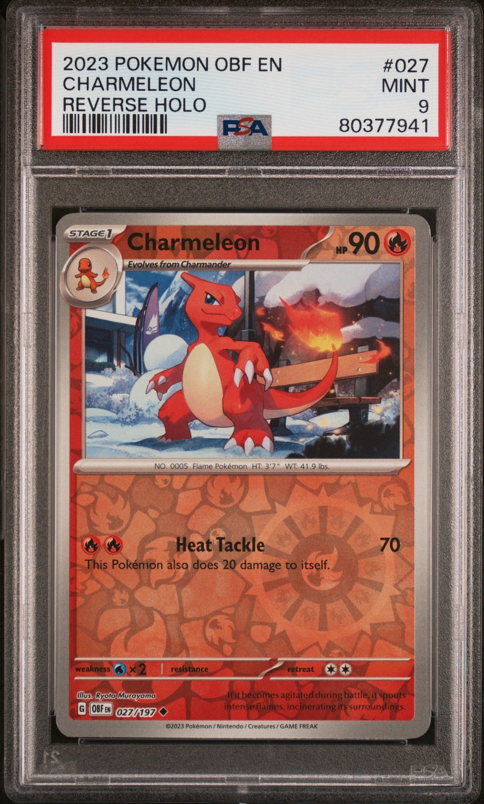 2023 POKEMON OBF EN-OBSIDIAN FLAMES REVERSE HOLO #027 CHARMELEON PSA 9