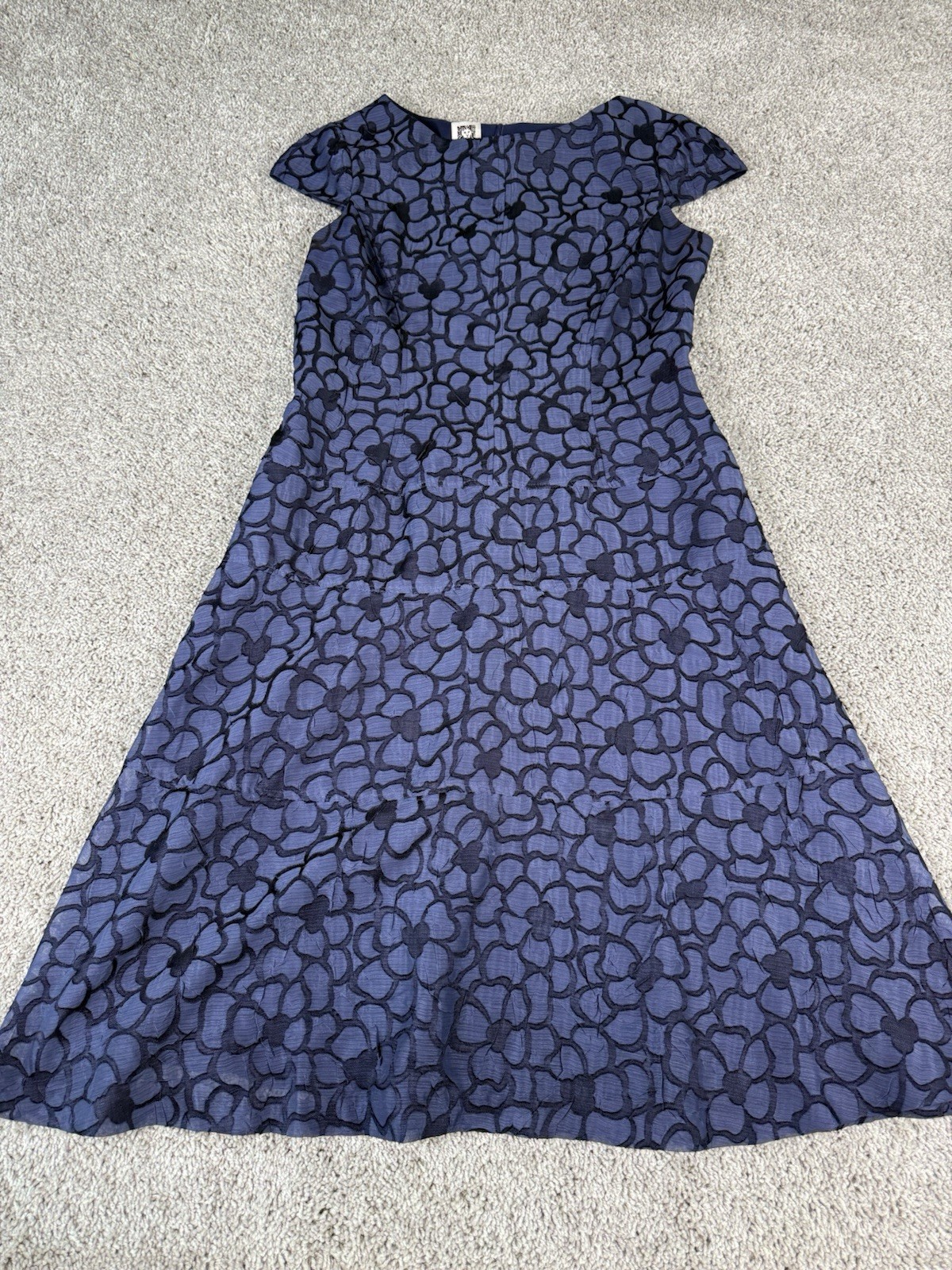 ANNE KLEIN Blue Sleeveless Crew Neck Knee Length Sheath Dress M Textured 8