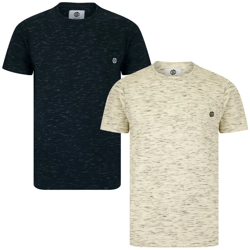Men's Cotton Blend T-Shirt Slub Space Dye Crew Neck Tee Top with Chest Pocket