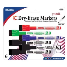 BAZIC Assorted Colors Magnetic Dry-Erase Markers (6/Pack), pack of 12