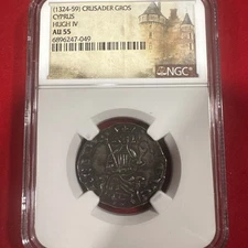 Cyprus Crusader Gros Hugh IV (1324-1359 NGC AU 55