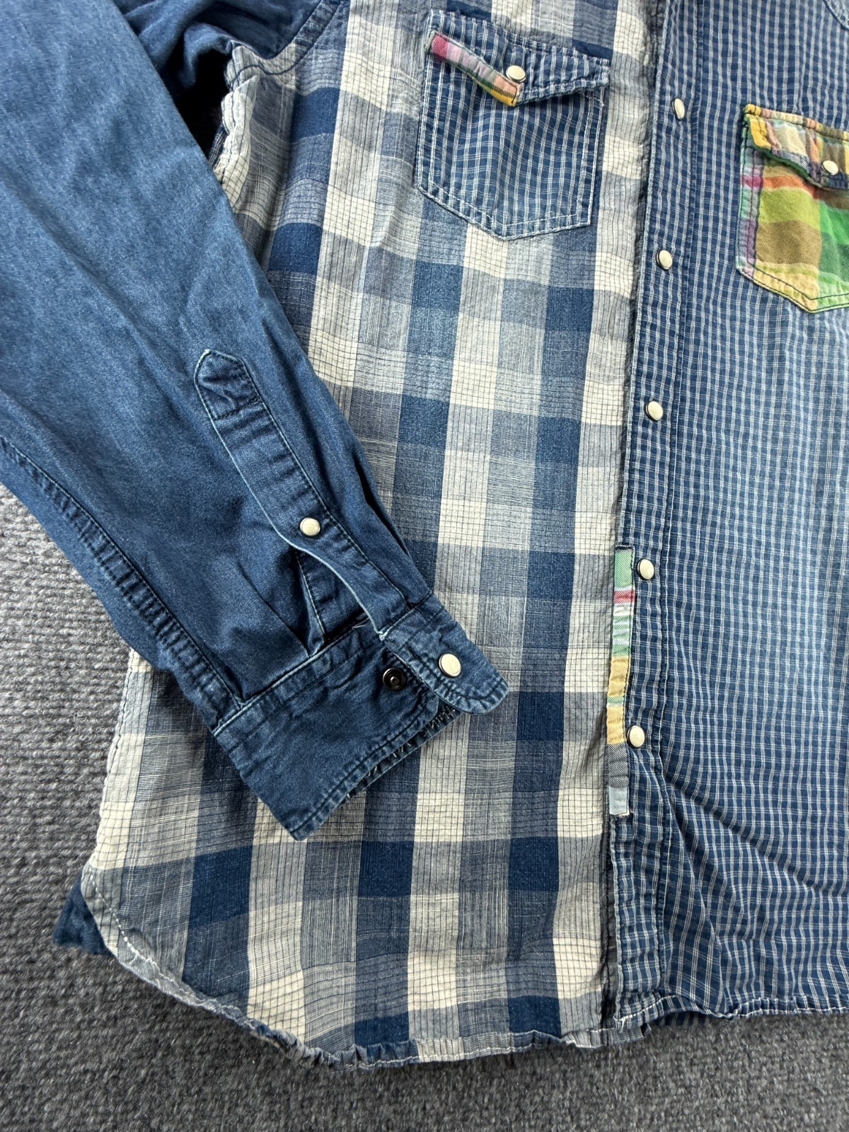 Desigual Patchwork Blue White Medium Plaid Cotton… - image 4