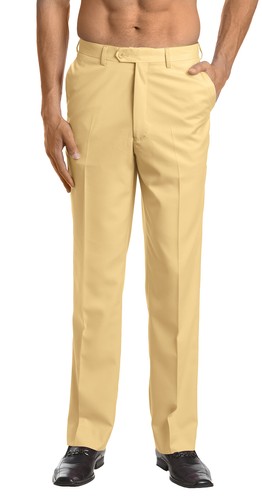 CONCITOR Men's Dress Pants Trousers Flat Front Slacks Solid GOLD Color 32