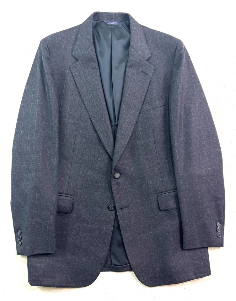 VTG 90s Cricketeer 42L 36x34 2pc Suit 100% Flannel Wool Charcoal Check Plaid USA - Image 2 of 4