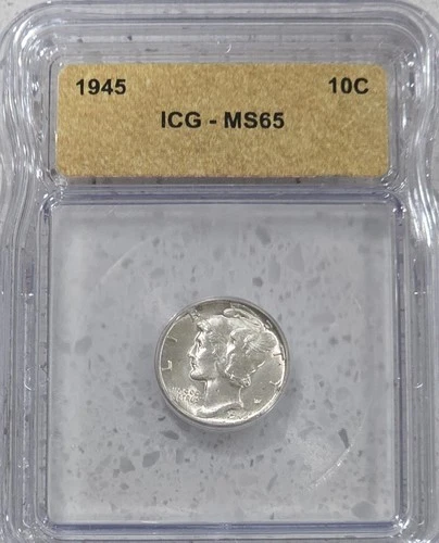 1945 ICG MS65 Mercury Dime Uncirculated Silver US Coin 10c