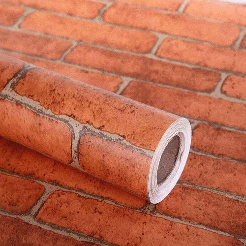 17.71" X 118" Decorative Wallpaper Self-Adhesive Wall Paper Red Brick Printed...