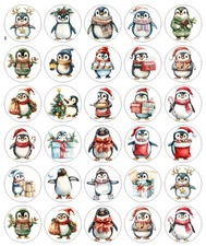 Christmas Penguins Handmade Stickers Scrapbook  Planner Envelope Labels Favors