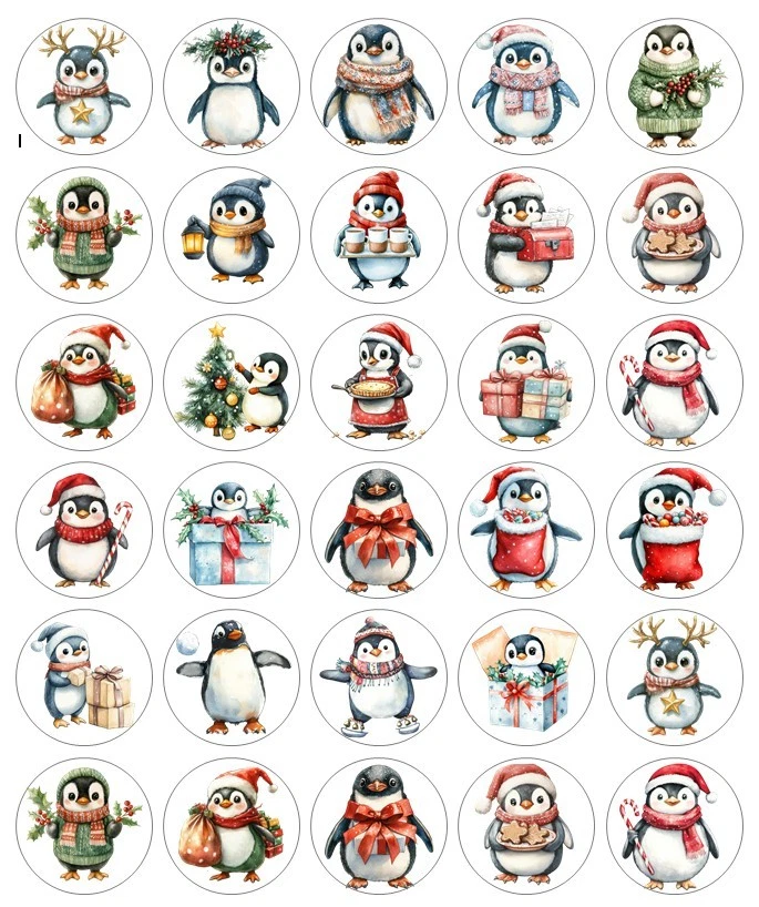 Christmas Penguins Handmade Stickers Scrapbook Planner Envelope Labels Favors