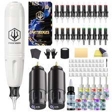 Wireless Rotary Tattoo Machine Kit with 20 Tattoo Cartridge Needles, Ink Set  2