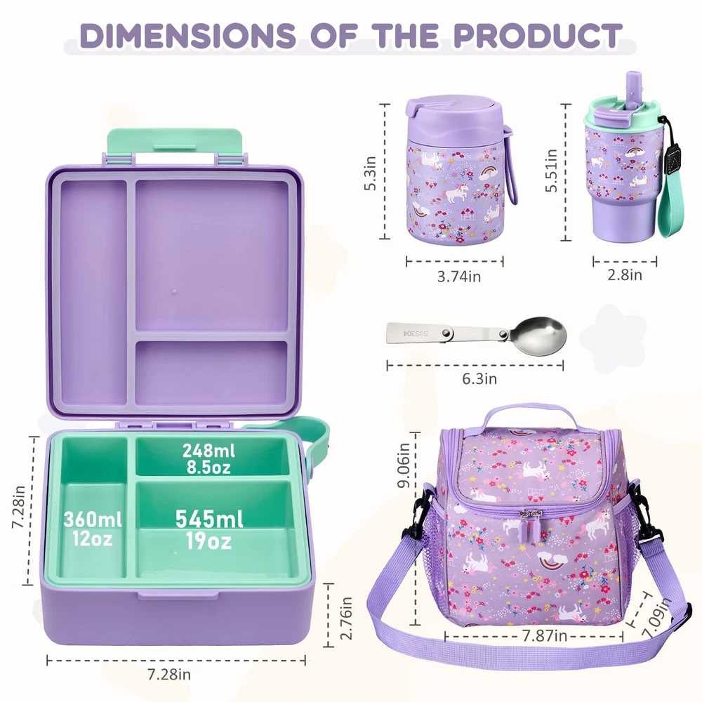Lunch Box Set with Bento Box Container, 17OZ Stainless Steel Food Soup Thermo...