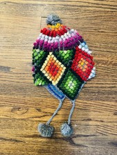 Handmade Knit 100 Wool Rainbow Pattern Winter Hat