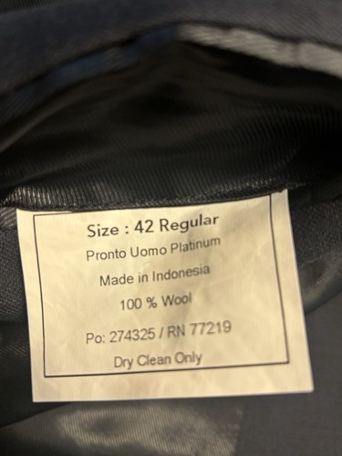 Traje Pronto Uomo Platino Para Hombre 2 Piezas Talla 42R Chaqueta / Pantalones 36x27 100% Lana - Imagen 8 de 17