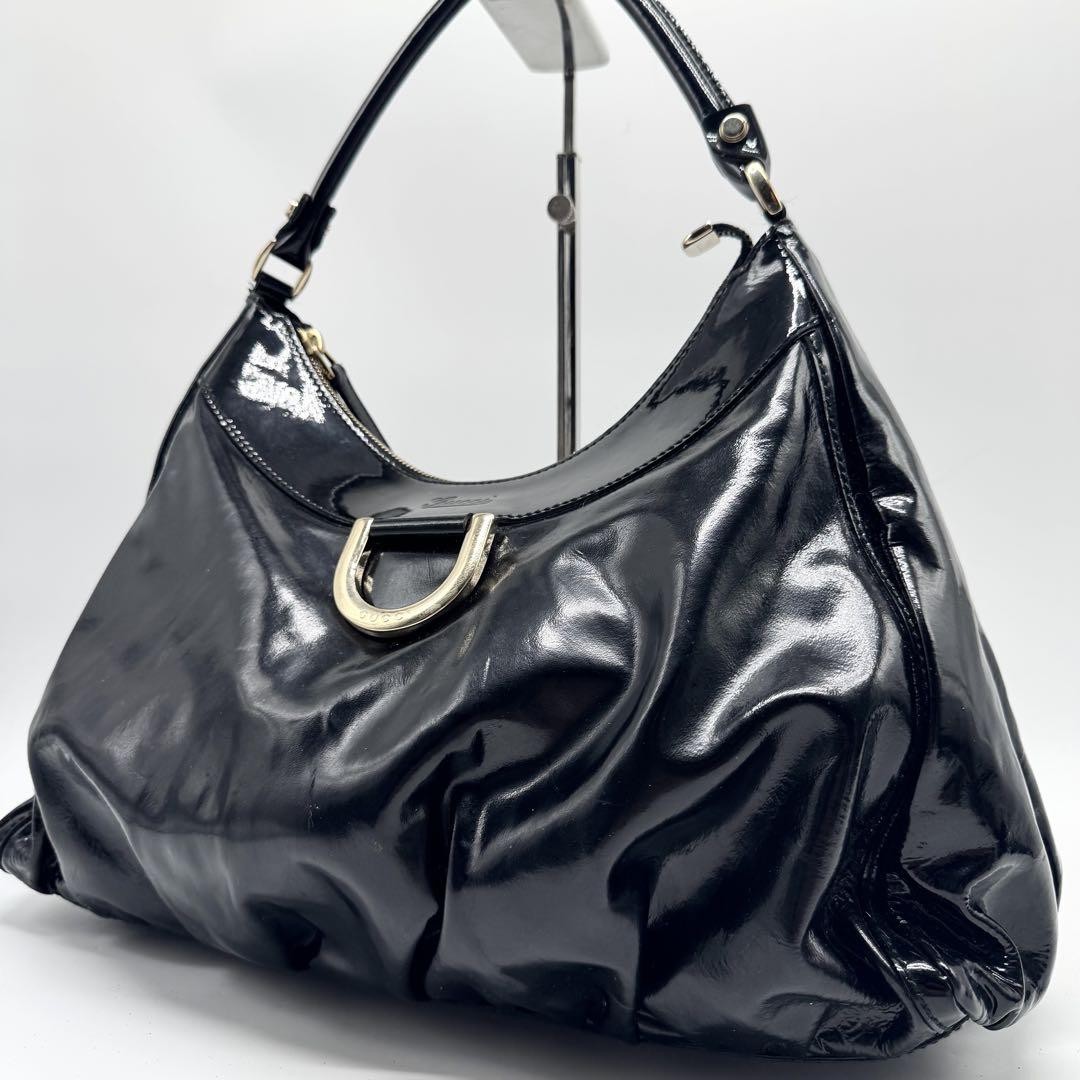 Authentic Gucci Black Patent Leather Tote Handbag Shoulder Bag