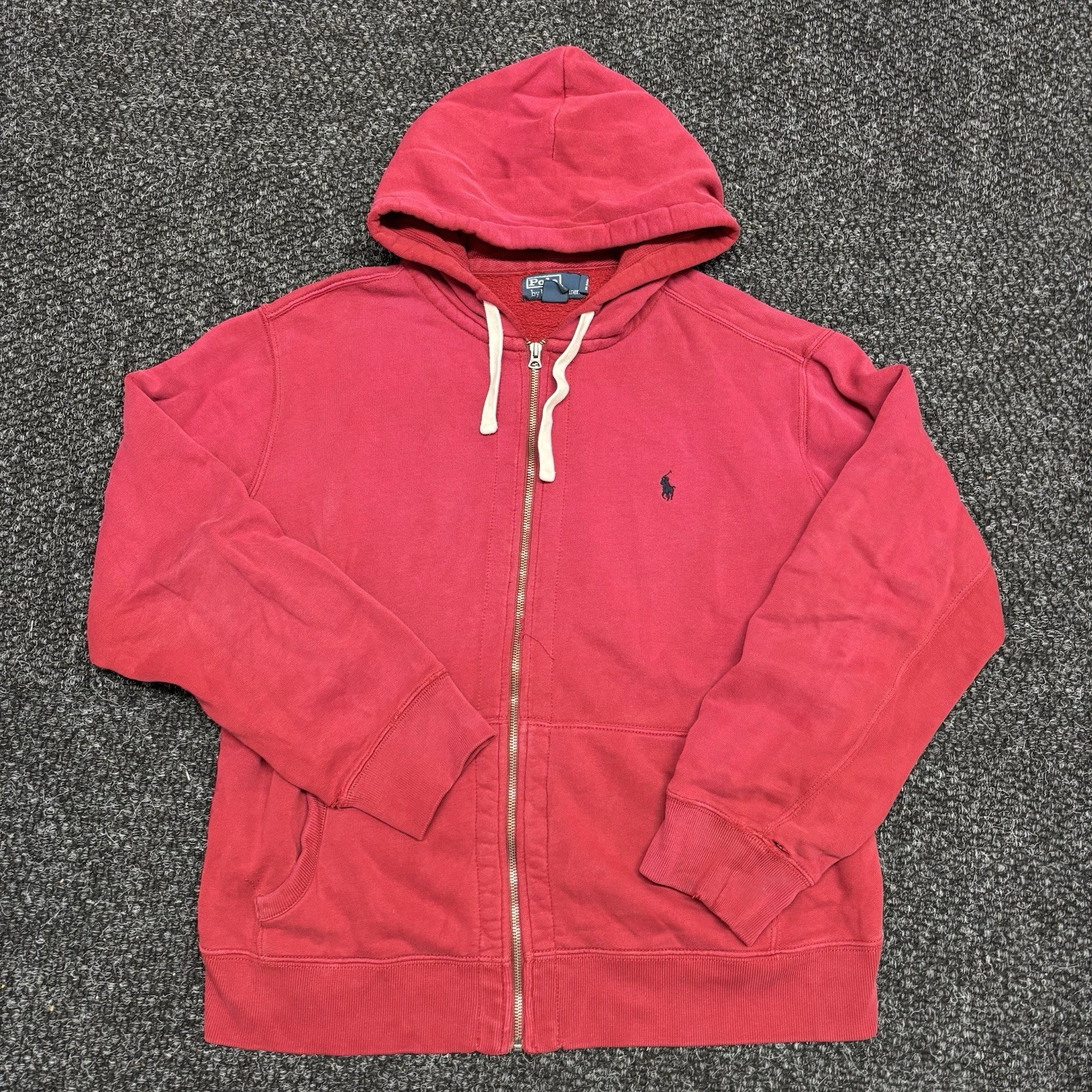Polo Ralph Lauren vintage con cappuccio e zip rossa taglia XL cotone pesante pile Y2K Pony
