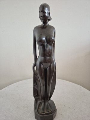 Schöne 14'' antike Jugendstil elegante Akt weibliche Eisenholz Statue wunderschön 