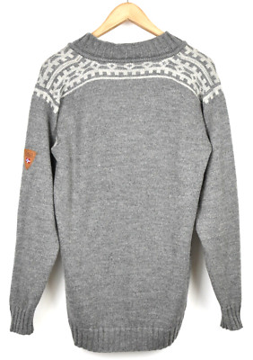 DALE OF NORWAY Sweater Herrens SMALL Wool Knitted Grey Patterned V-Neck