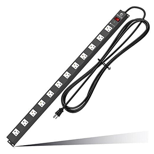 Surge Protector Metal Power Strip, 1800J Mountable Power 12 Outlet White-image
