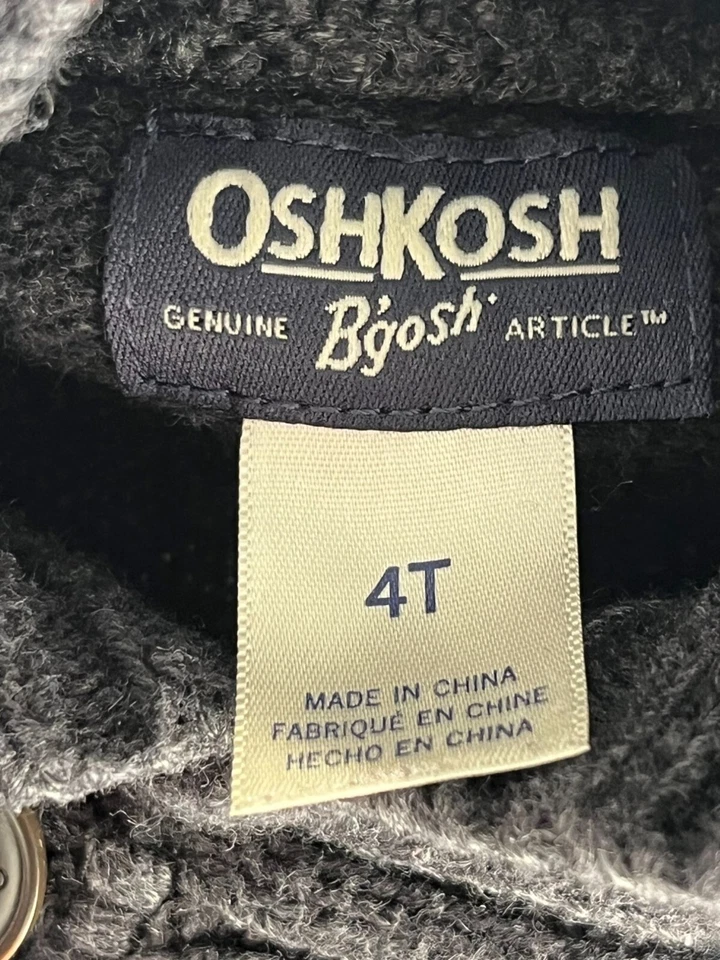 Suéter OshKosh B'Gosh Mezcla de Lana Fair Isle Niños 4T Gris Rojo Blanco Cuello Chal Foto 2 de 4