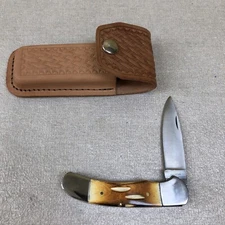 folding knife with sheath leather 3” Blade