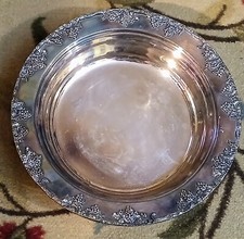 11" x 2" - Vintage - Gotham - Argent sur cuivre - Bol de service - 603 - Raisins