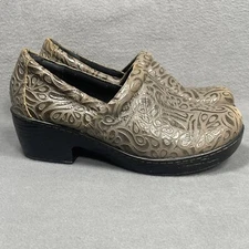 Born B.O.C Clogs Womens 10M Brown Leather Comfort Nurse Slip On Paisley Shoes