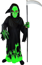 Kids Glow-in-the-Dark Grim Reaper Costume, Scary Ghost Halloween Fancy Dress