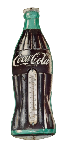 Large Coca-Cola Bottle Shaped Thermometer Tin Sign 29” Coke Advertising