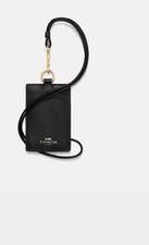 Coach Authentic Crossgrain Black Leather Lanyard ID Case Style 53711 NWT