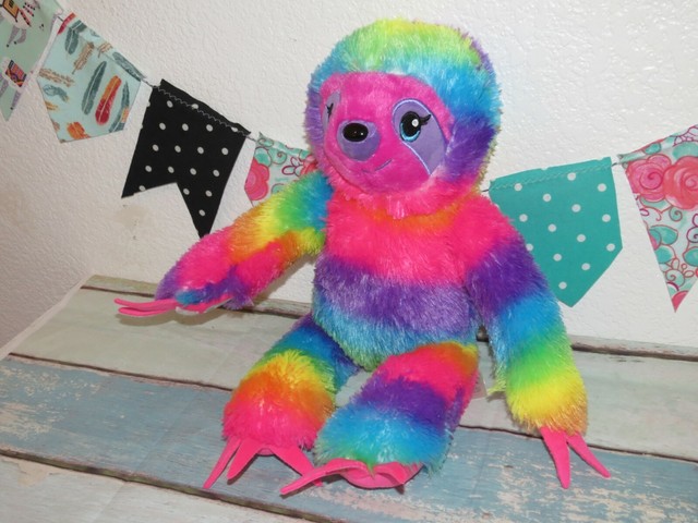 Build A Bear Rainbow Sloth Striped Bright Connecting Hands Plush Stuffed 18