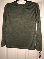 NWT Under Armour Logo Hooded Boy's Large Long Sleeve Green Top Shirt