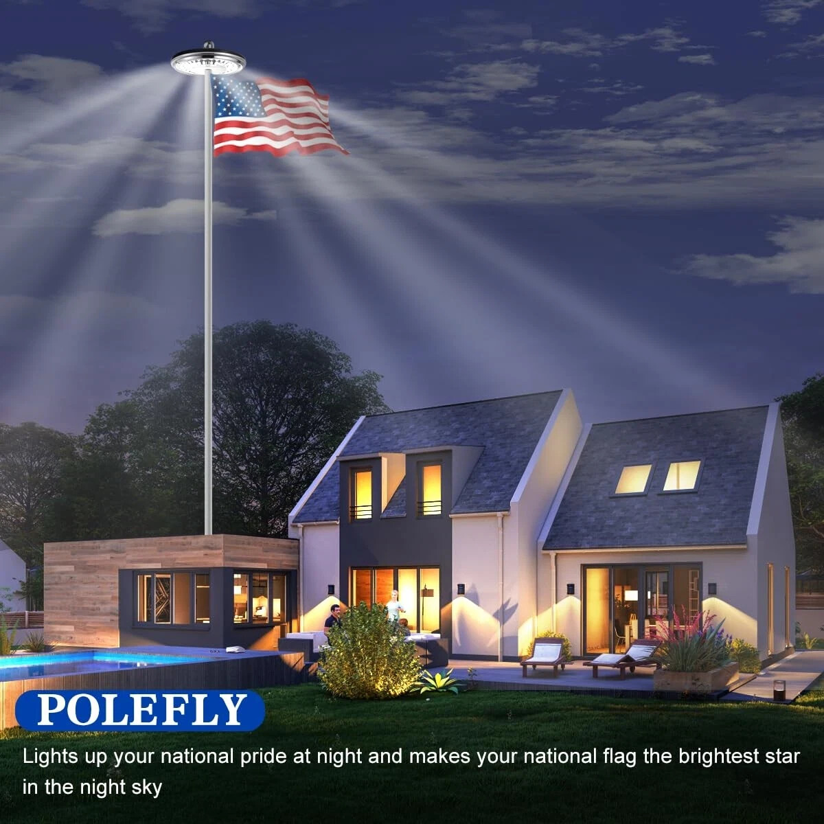 Flag Pole Light Solar Powered, 1200 Lumen Second Generation Outdoor Waterproof