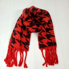 DKNY Scarf Red Black Houndstooth Oversized Blanket Wrap Shawl 72"  Womens New