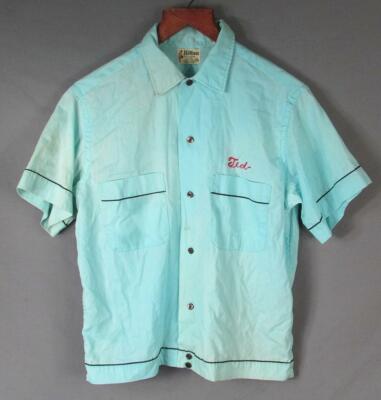 Vintage 1950s Hilton Sky Blue Bowling Shirt 'A&B Carpet