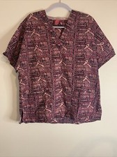 Share The Care Pink Cancer Awareness Pattern V-Neck Scrub Top Medical Uniform XL