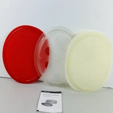 Tupperware Keep N Heat Serving Platter 3-Piece Red VTG 4618A-2 4620A-1 4619A-2