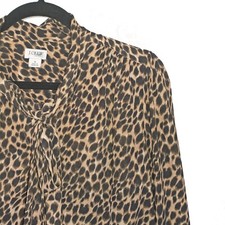J. Crew Factory Leopard Print Tie Neck Long Sleeve Blouse - Size S
