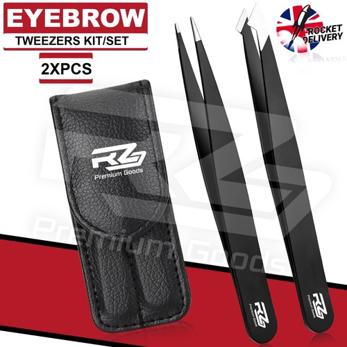 Tweezers Set 2-3-4 Piece Professional Stainless Steel Eyebrow Hair Pluckers Case - Picture 7 of 9