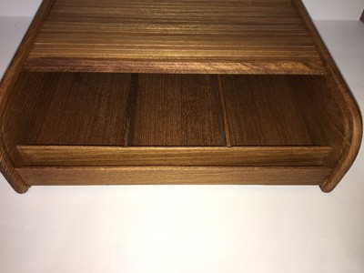 SOLID TEAKWOOD ROLL-TOP ORGANIZER 45 AUDIO/36 8mm TAPES RARE VINTAGE COLLECTIBLE