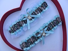 NEW Gorgeous Mossy Oak Aqua White Wedding Garter Prom Camo Camouflage